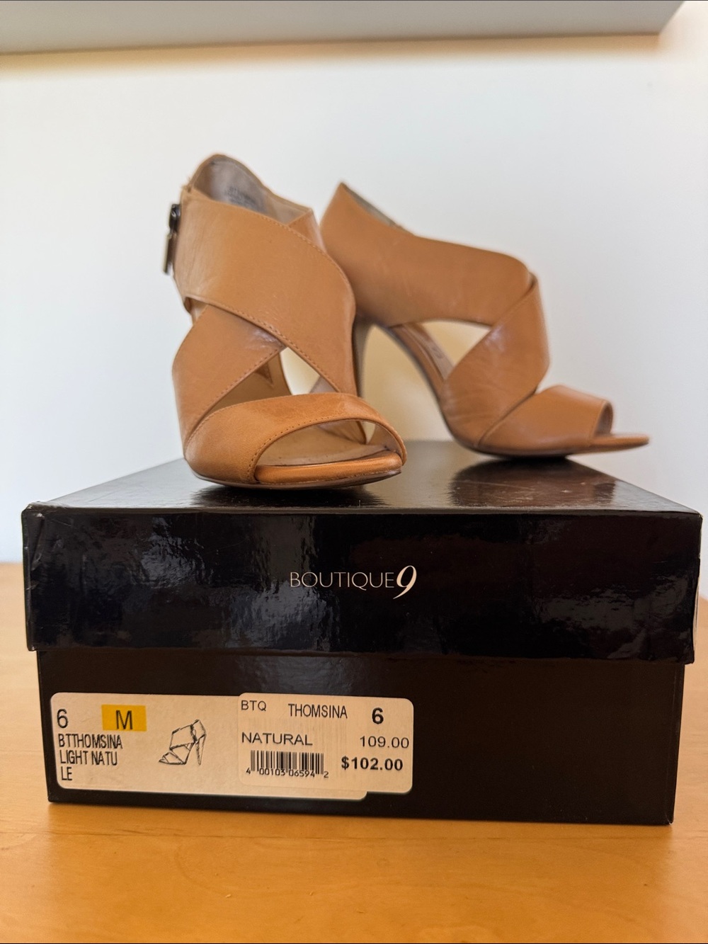 Boutique 9 Natural Tan Crisscross Peep-Toe Heel Sandals